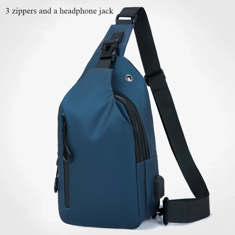 Mens Nylon Chest Bag With USB Charging Compact Crossbody - Smarsty