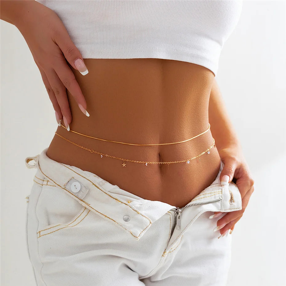Boho Rhinestone Star Moon Belly Chain for Summer - Smarsty