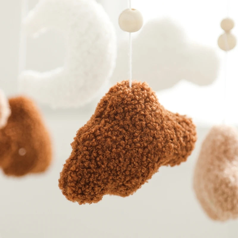 Wooden Crib Mobile Baby Bed Bell Rattle Toy Soft Felt Cartoon Bear Mobile Hanging Newborn Music Box Bed Bell Hanging Bracket Toy by Smarsty