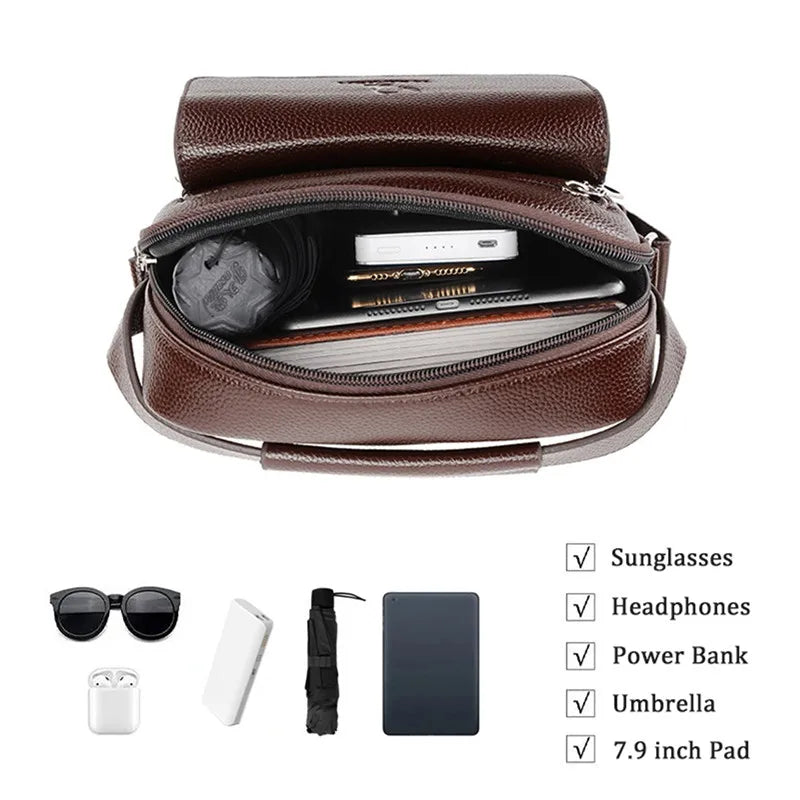 Mens Crossbody Bag Waterproof PU Leather Large Capacity - Smarsty