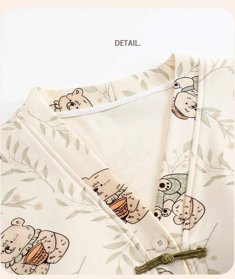 Pigma For Women Cotton Pajama Sleepwear Big Size Pajamas Nightwear Summer Women's Short Sleeved Long Pants Cardigan Pajama Set - Smarsty