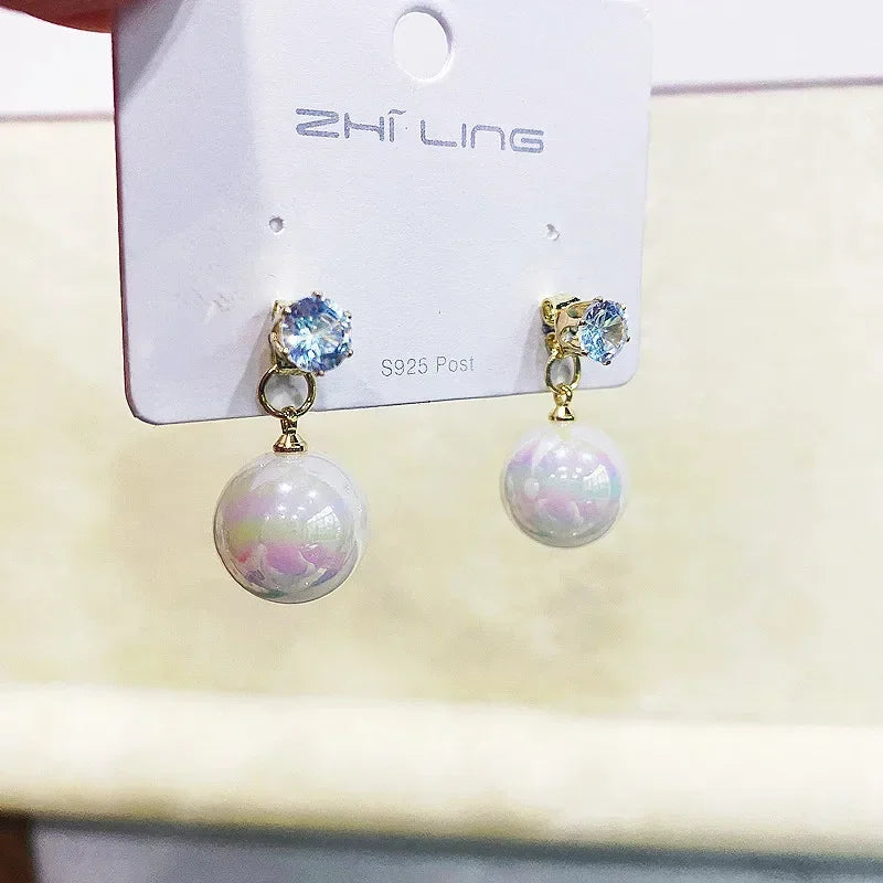Pearl Long Earrings With Rhinestones For Wedding Fashion - Smarsty