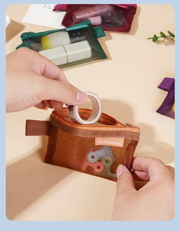 Small Square Nylon Coin Pouch With Zipper Card Holder - Smarsty
