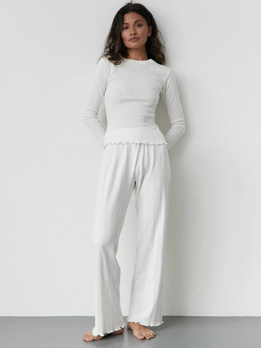 Mozuleva Love Jacquard Long Sleeved Pajamas Set Women's Spring Knitted Cardigan Pants Pajamas Comfortable Women Home Clothes - Smarsty