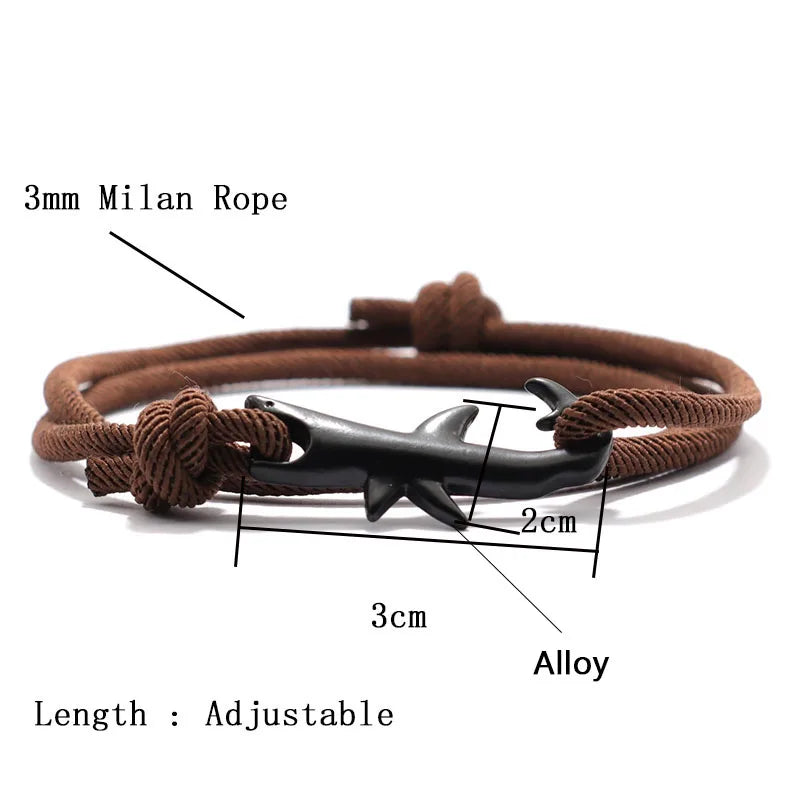 Men’s Adjustable Shark Bracelet Double Layer Rope Strand - Smarsty