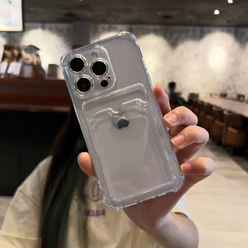 Soft Silicone Card Holder Case For iPhone Transparent Bumper - Smarsty