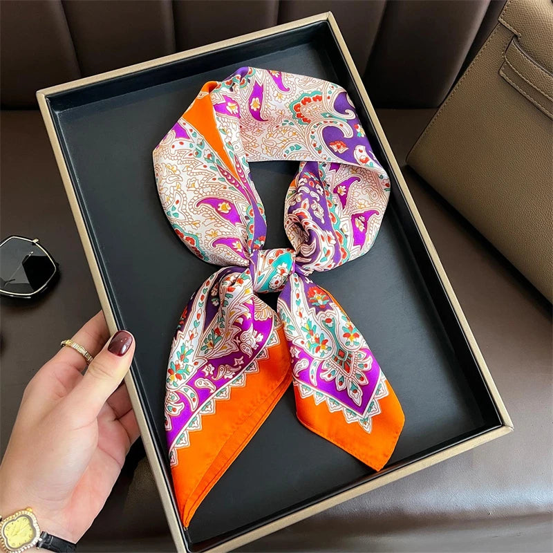 Bohemian Silk Square Scarf for Women Luxury Floral Print - Smarsty
