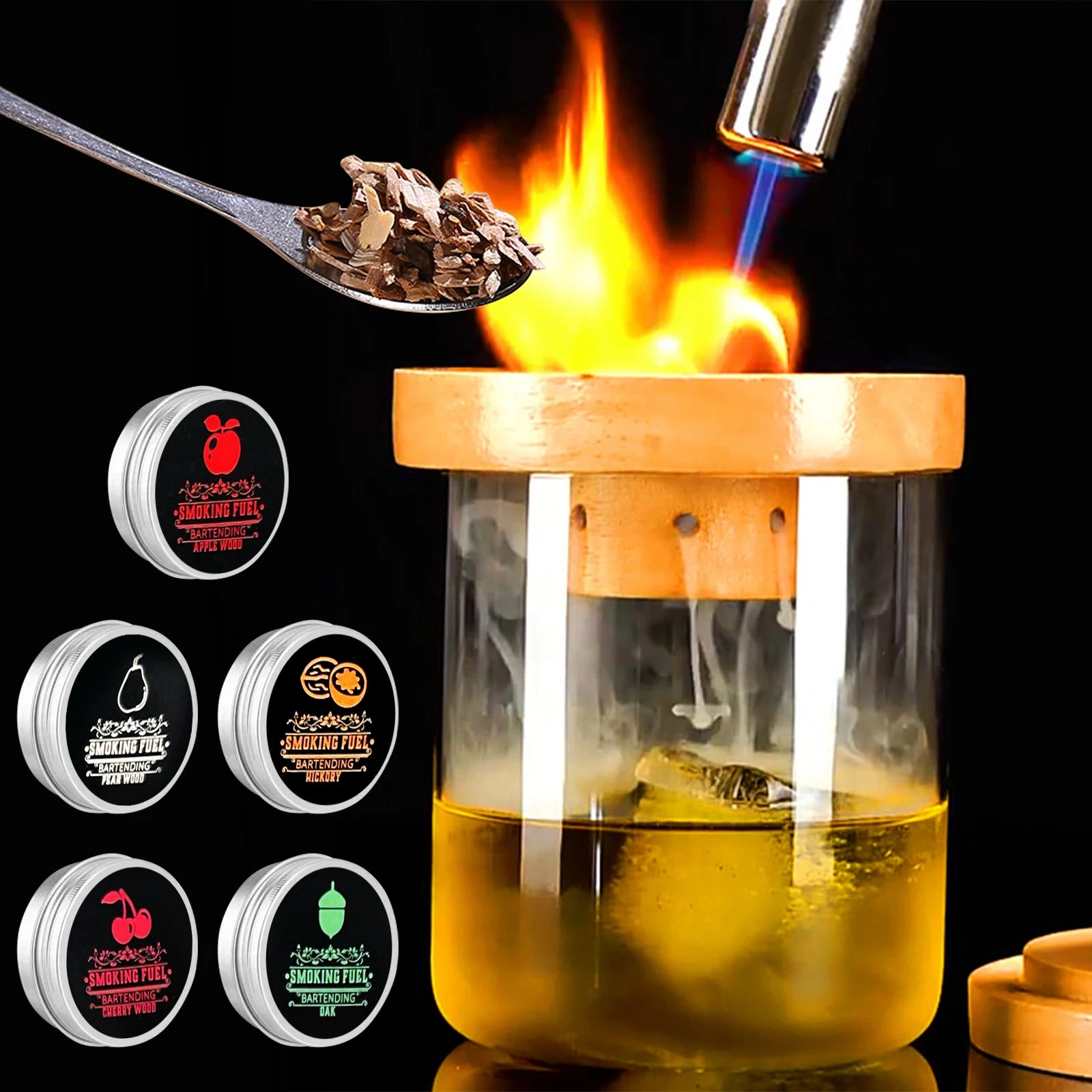 Glass Top Smoker Cocktail Smoker Kit With 4PCS Wood Chips Bartender Accessories For Whiskey Drinks Smoking Gift Kit for Men - Smarsty