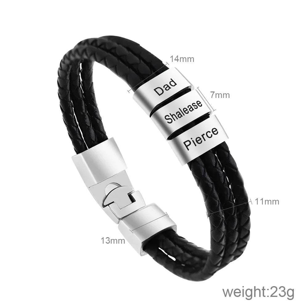 Personalized Men Leather Bracelet Custom Name Gift - Smarsty
