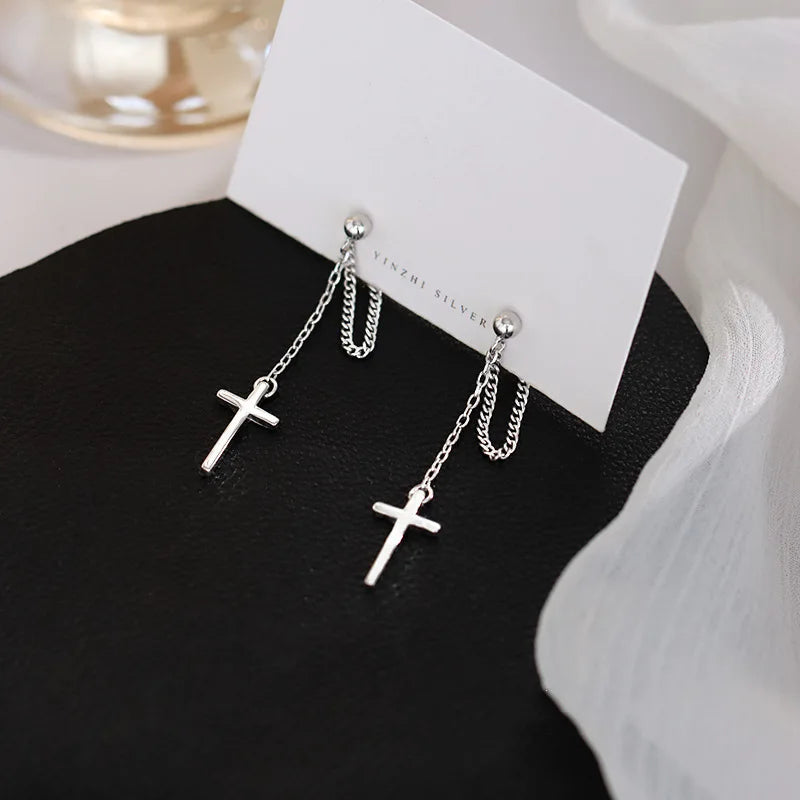 Punk Silver Cross Drop Earrings for Unisex Gothic Style - Smarsty