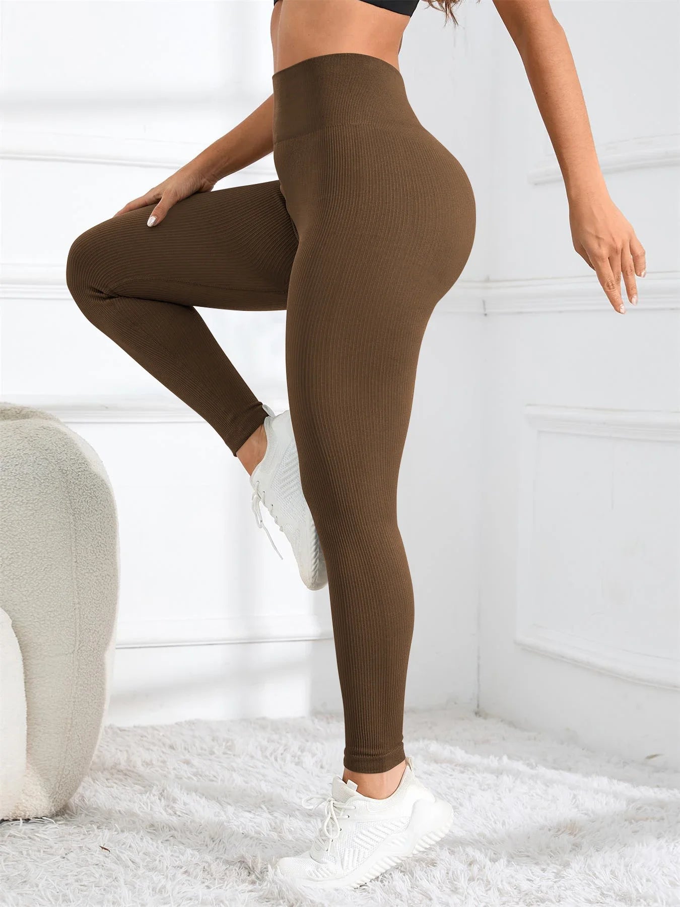 High Waisted Seamless Yoga Leggings, Ribbed Sportswear Tights, Fitness Apparel for Women, Gym and Casual Wear For Fall & Winter - Smarsty