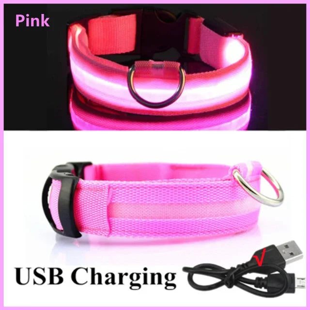 LED Glowing Dog Collar Adjustable Rechargeable Night Safety - Smarsty