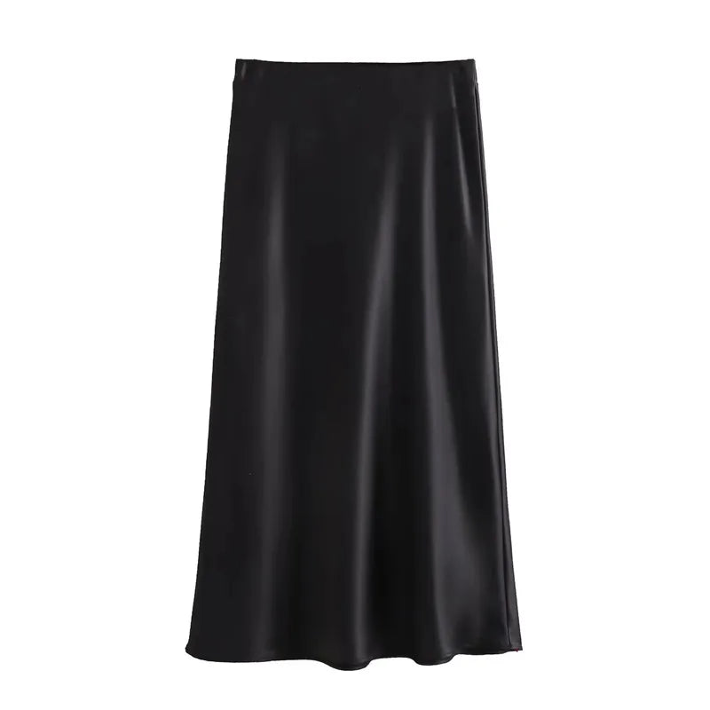 MUJER Woman 2025 Satin Skirt Women High Waist Long Skirts For Women Summer Black Midi Skirt Woman Office Elegant Women's Skirts - Smarsty