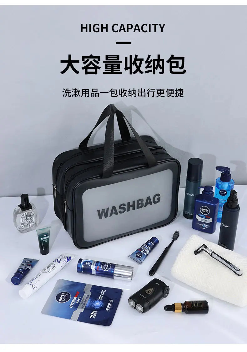 Dry-wet separation double transparent PU makeup bag portable washing bag cosmetic storage bag travel fitness swimming essentials - Smarsty