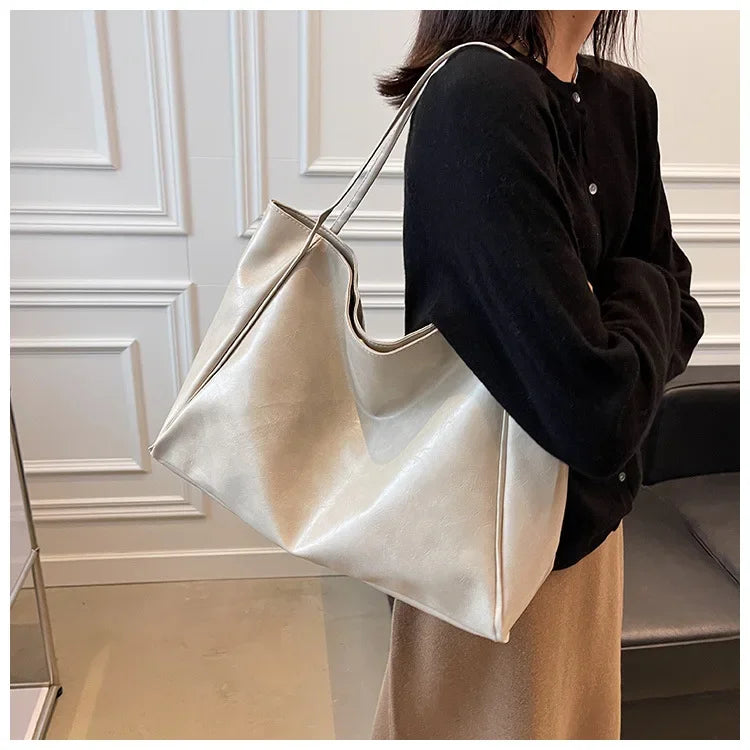 Women PU Leather Tote Bag Large Capacity Shoulder Crossbody - Smarsty