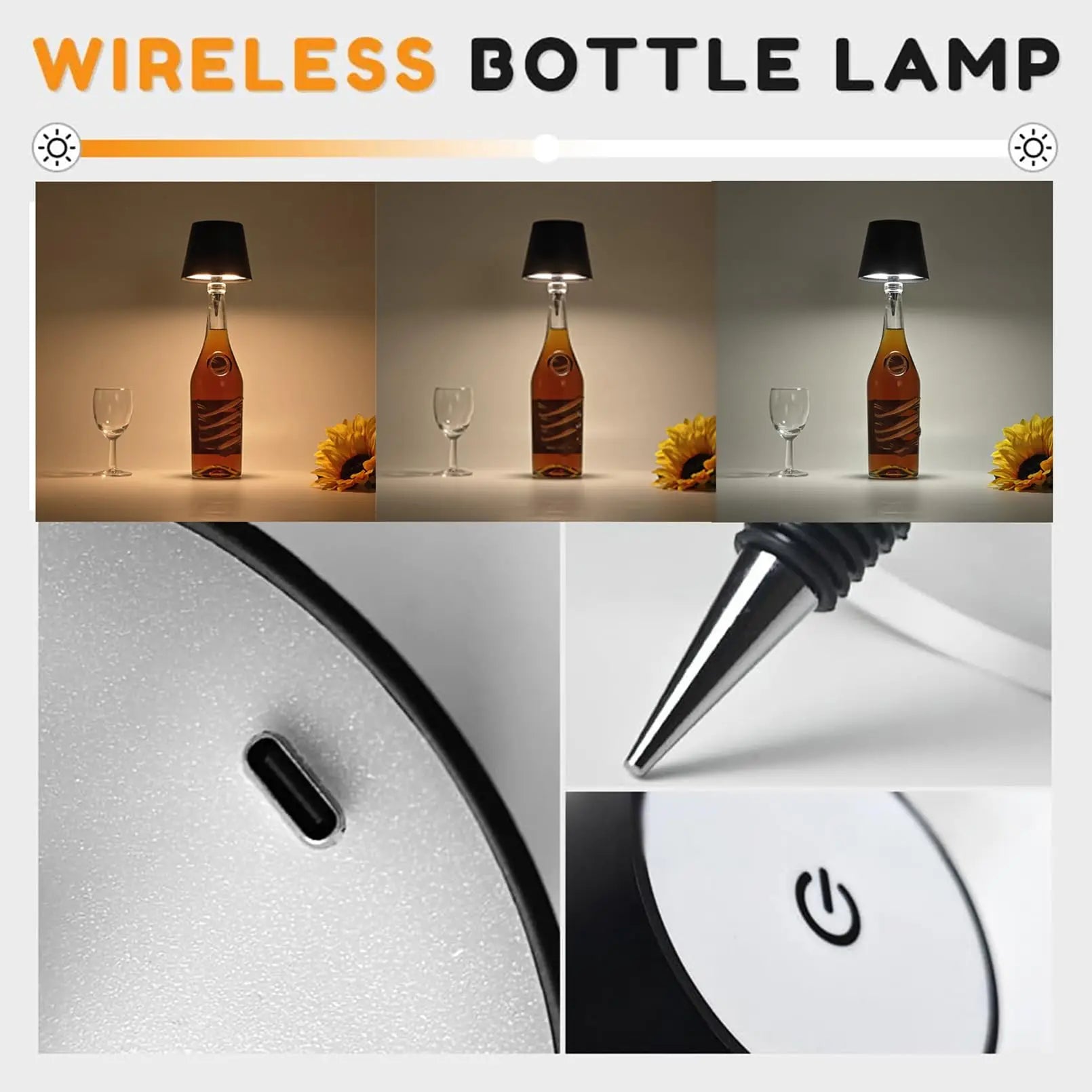 Wireless Touch Control Bottle Lamp with Dimmable Colors - Smarsty