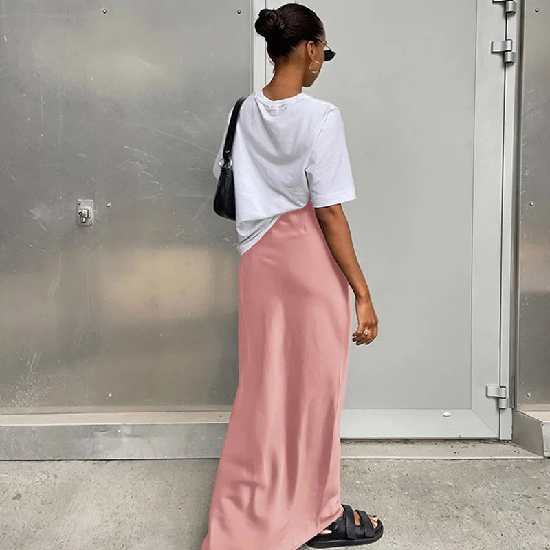 Elegant Satin Black Trumpet Skirts Fashion Slim High Waist Skirts Women Female Solid Office Long Skirt Spring Summer - Smarsty