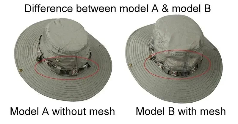 Summer Men Bucket Hat Outdoor UV Protection Wide Brim Panama Safari Hunting Hiking Hat Mesh Fisherman Hat Beach Sunscreen Cap - Smarsty