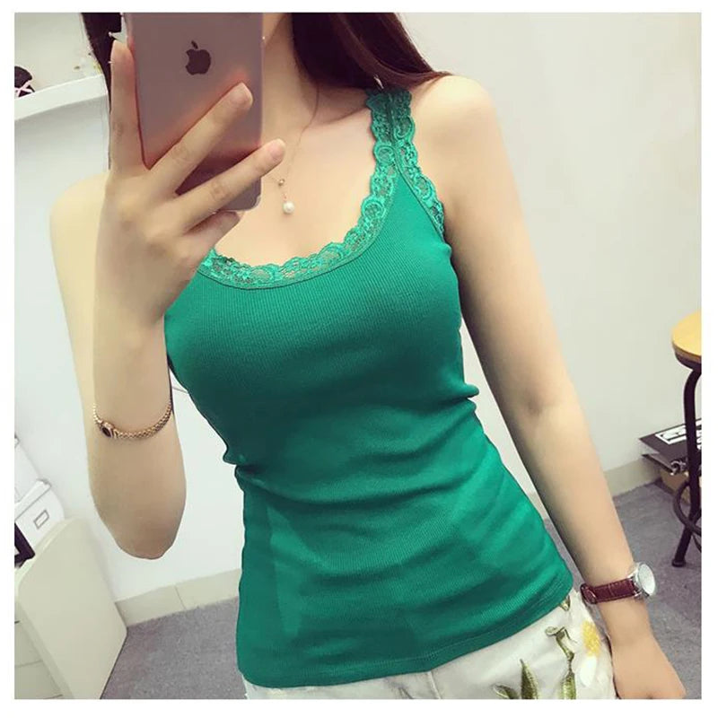 Black Tops Summer Sleeveless Women Tank Top With Lace Top Red Inside Wear Lace Camisoles Loose Underwear Womens Clothing Vest - Smarsty