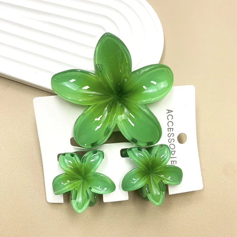 Bohemian Plumeria Hair Claw Clips Set Lightweight Beach - Smarsty