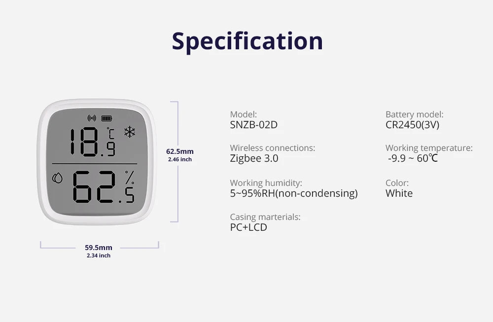 Smart Temperature Humidity Sensor Compatible with Zigbee Technology - Smarsty