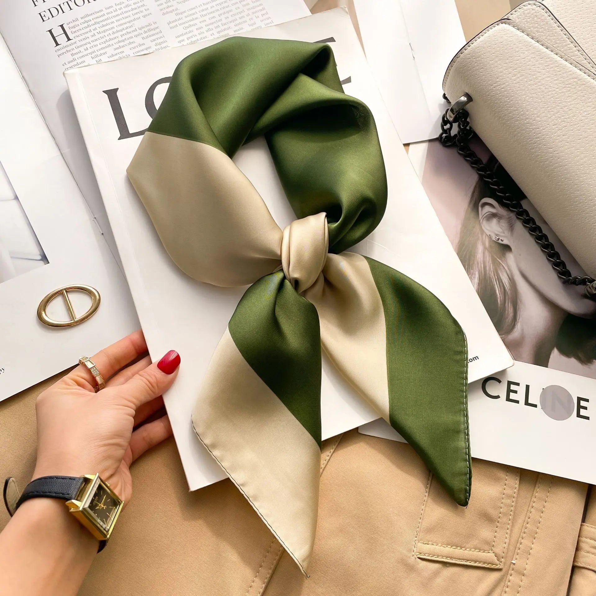 Luxury Silk Satin Headscarf for Women with Plaid Print - Smarsty