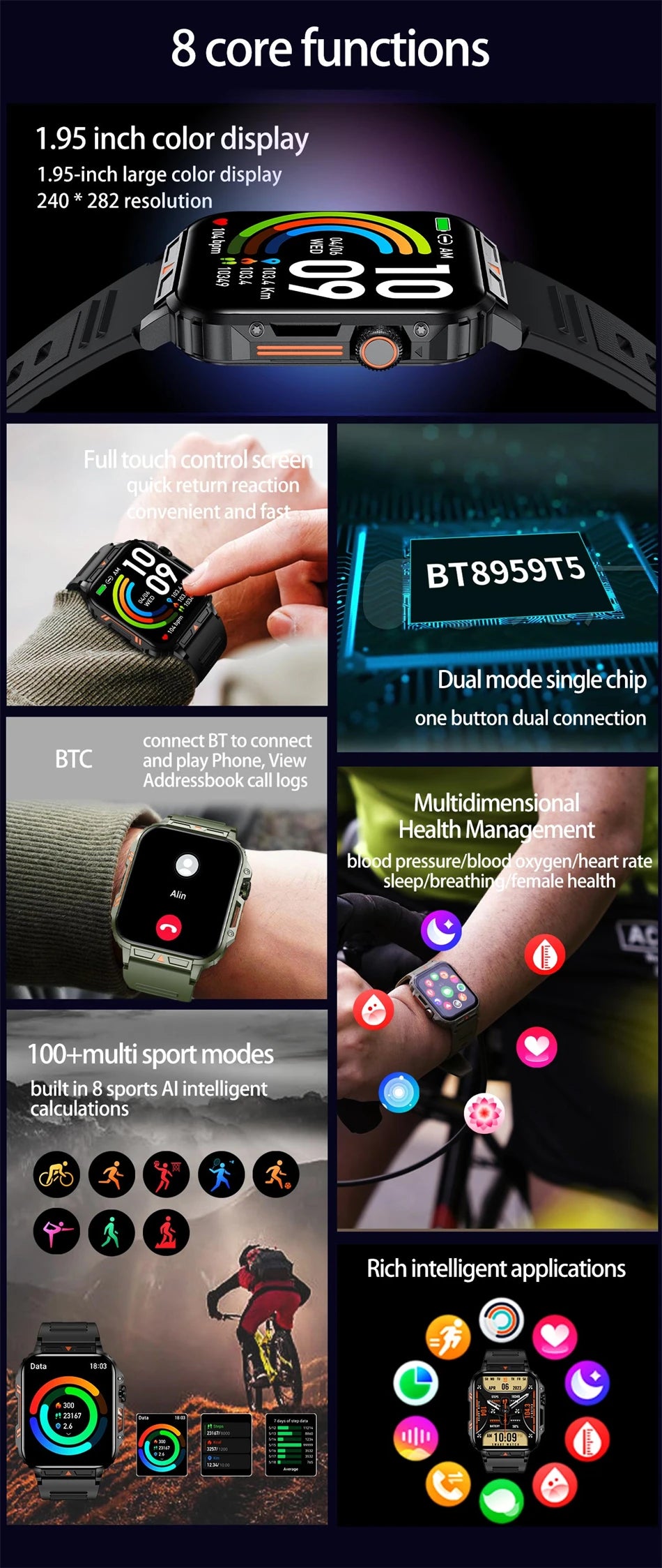 2024 Outdoor Military Smart Watch with IP68 Waterproof - Smarsty
