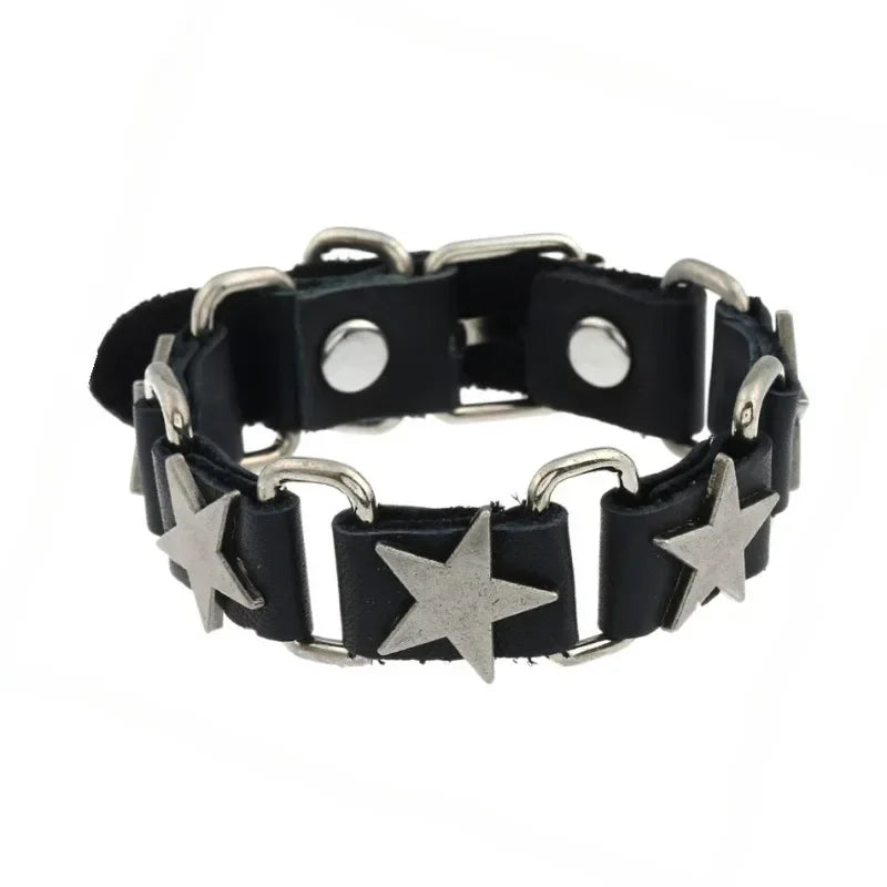 Unisex PU Leather Punk Bracelet with Spikes and Skull - Smarsty