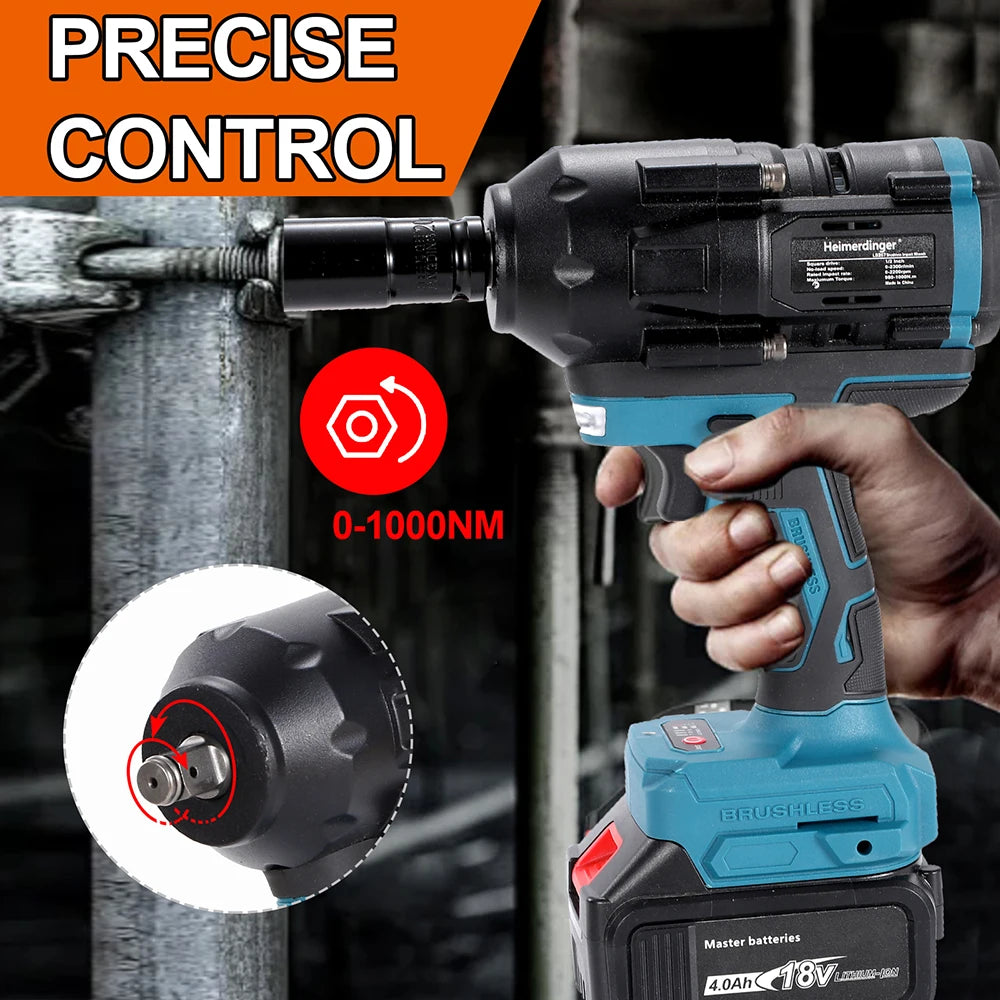 Heimerdinger 18V Brushless Cordless Impact Wrench 1000NM Torque - Smarsty