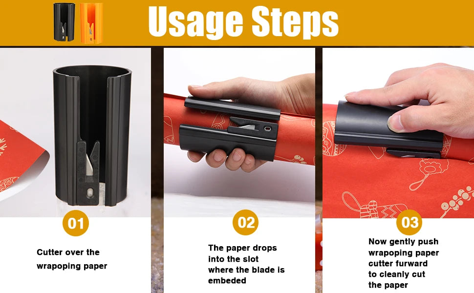 HORN Sliding Wrapping Paper Cutter - Easy-Glide Gift Wrap Trimmer for Christmas & Birthdays, Durable ABS,, Orange/Black - Smarsty