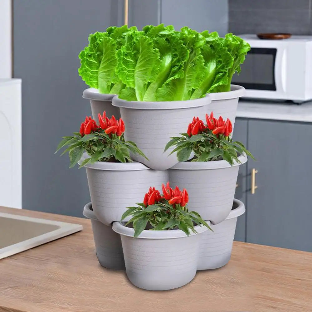 Plastic Stackable Vertical Flower Pot Multi-layer Garden Planter Tower with Movable Casters for Strawberry vegetable Frame Grow