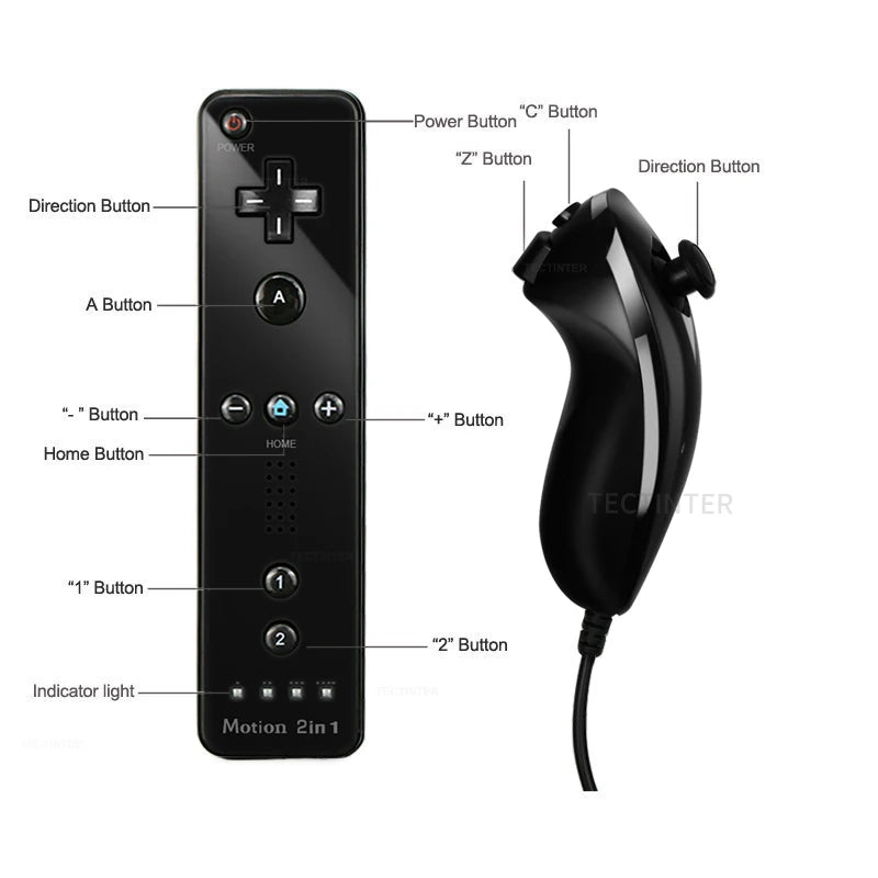 Wireless Nintendo Wii Gamepad Controller with Nunchuck Joypad - Smarsty