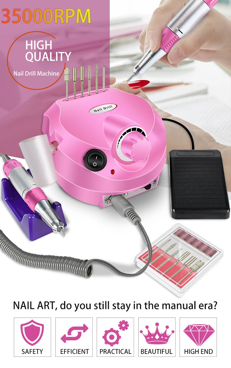Professional Electric Nail Drill 35000RPM Portable Manicure Machine - Smarsty