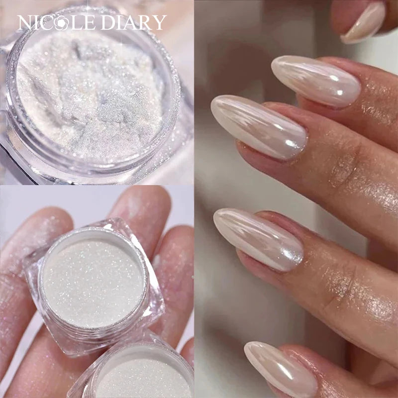 Aurora Pearl White Nail Glitter Powder for Stunning Designs - Smarsty