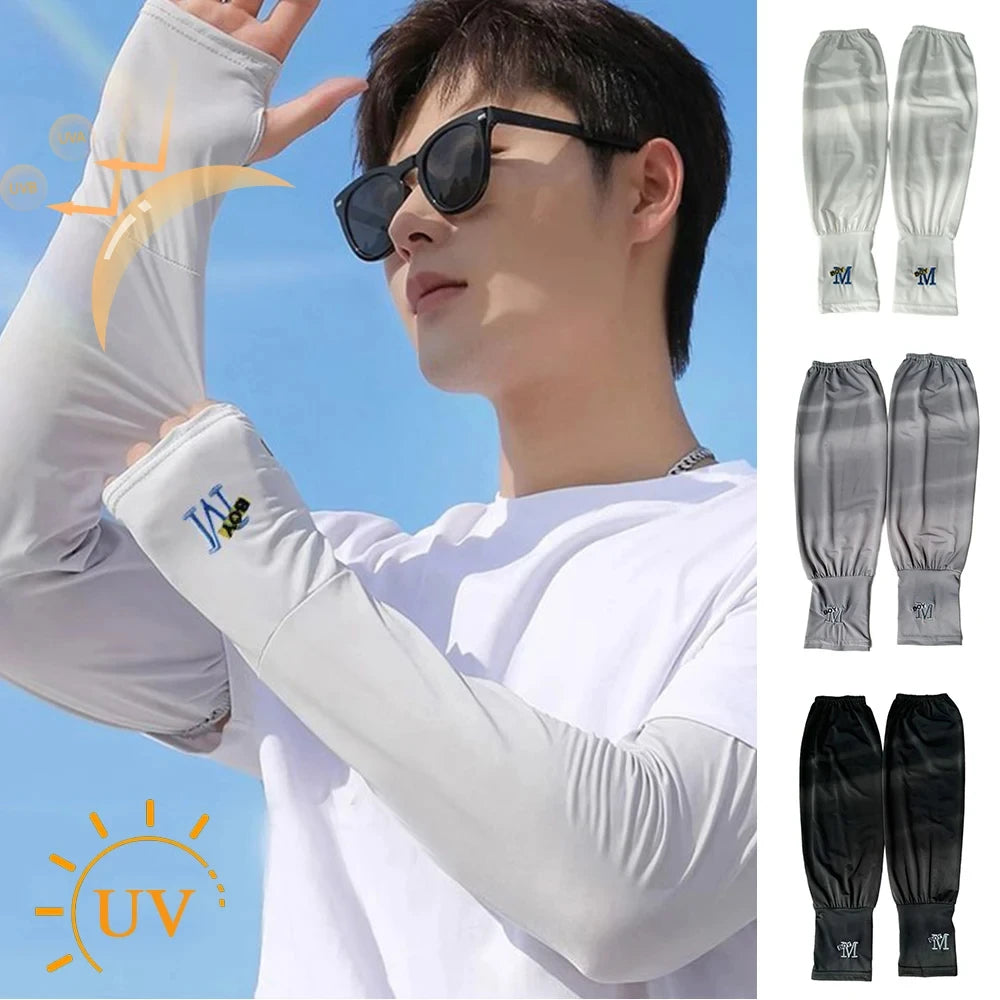 Mens UV Protection Ice Arm Sleeves Lightweight Cooling Gloves - Smarsty