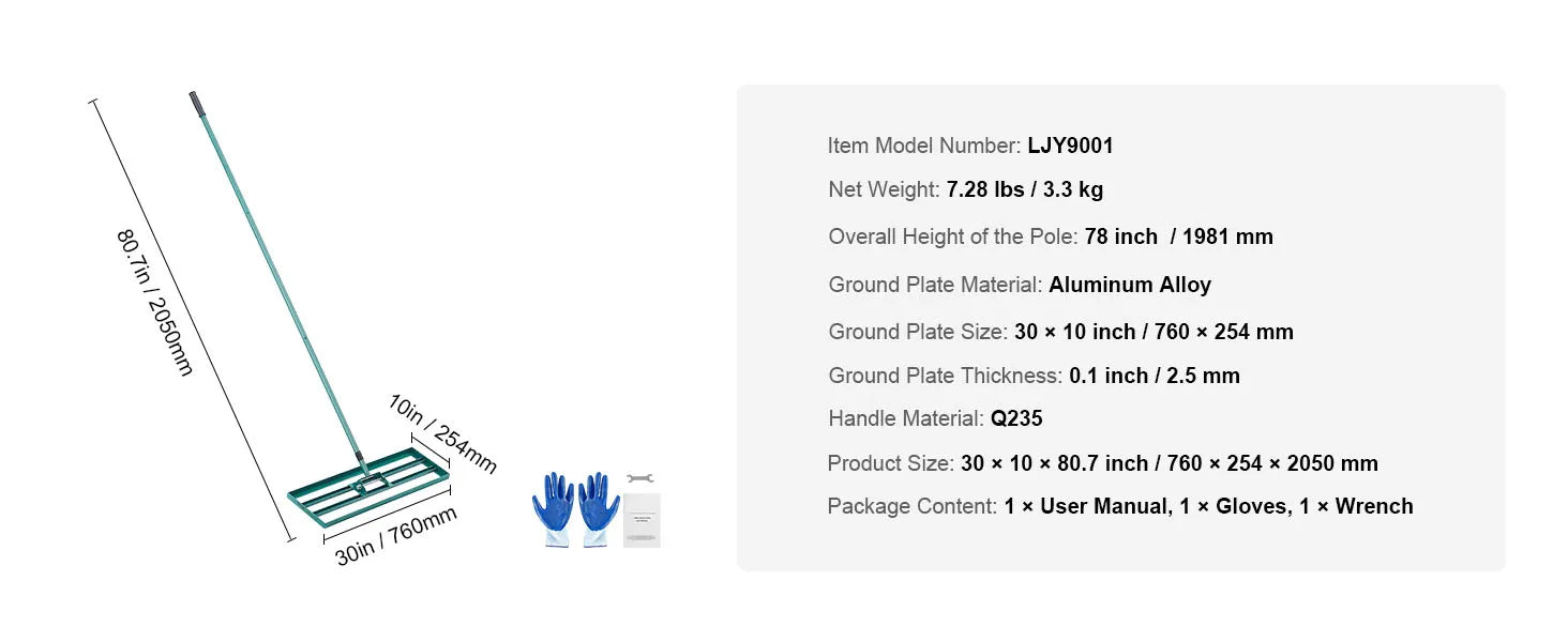 SucceBuy Lawn Leveling Rake 10x36/10x30/10x48inches Heavy-duty Lawn Leveler With Steel Extended Handle For Garden Golf Lawn Farm