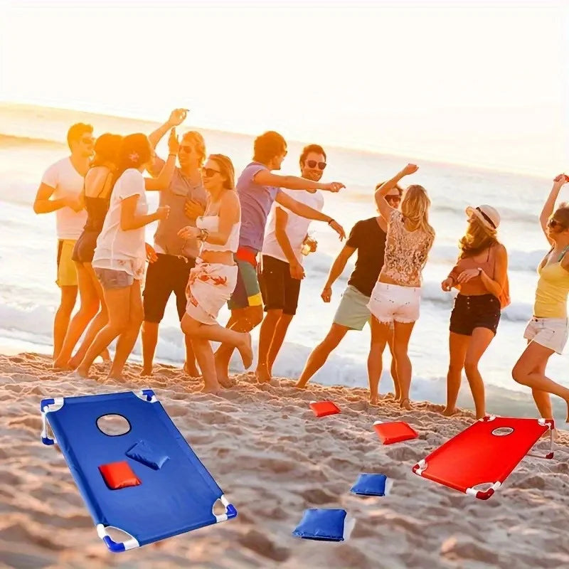 A Set of Red/Blue Portable Cornhole Game Set, Foldable and Durable, Summer Beach Bean Bag Toss Game, Suitable for Outdoor Parties, Camping, Beach and Backyard Entertainment - Perfect for Christmas, Easter, Thanksgiving and Gr