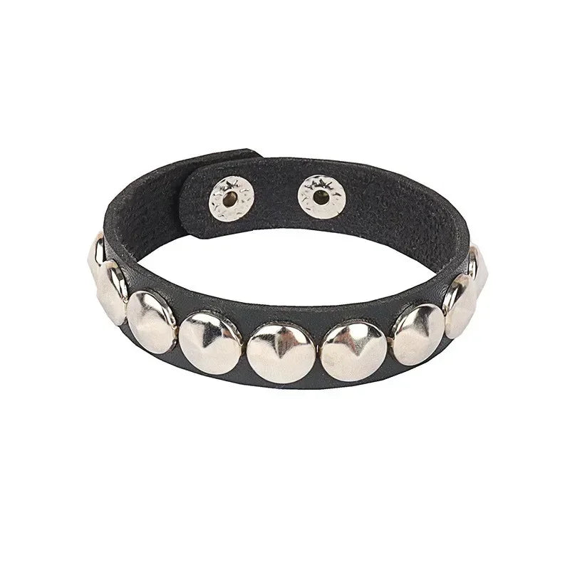 Adjustable PU Leather Studded Punk Bracelet for Men Women - Smarsty
