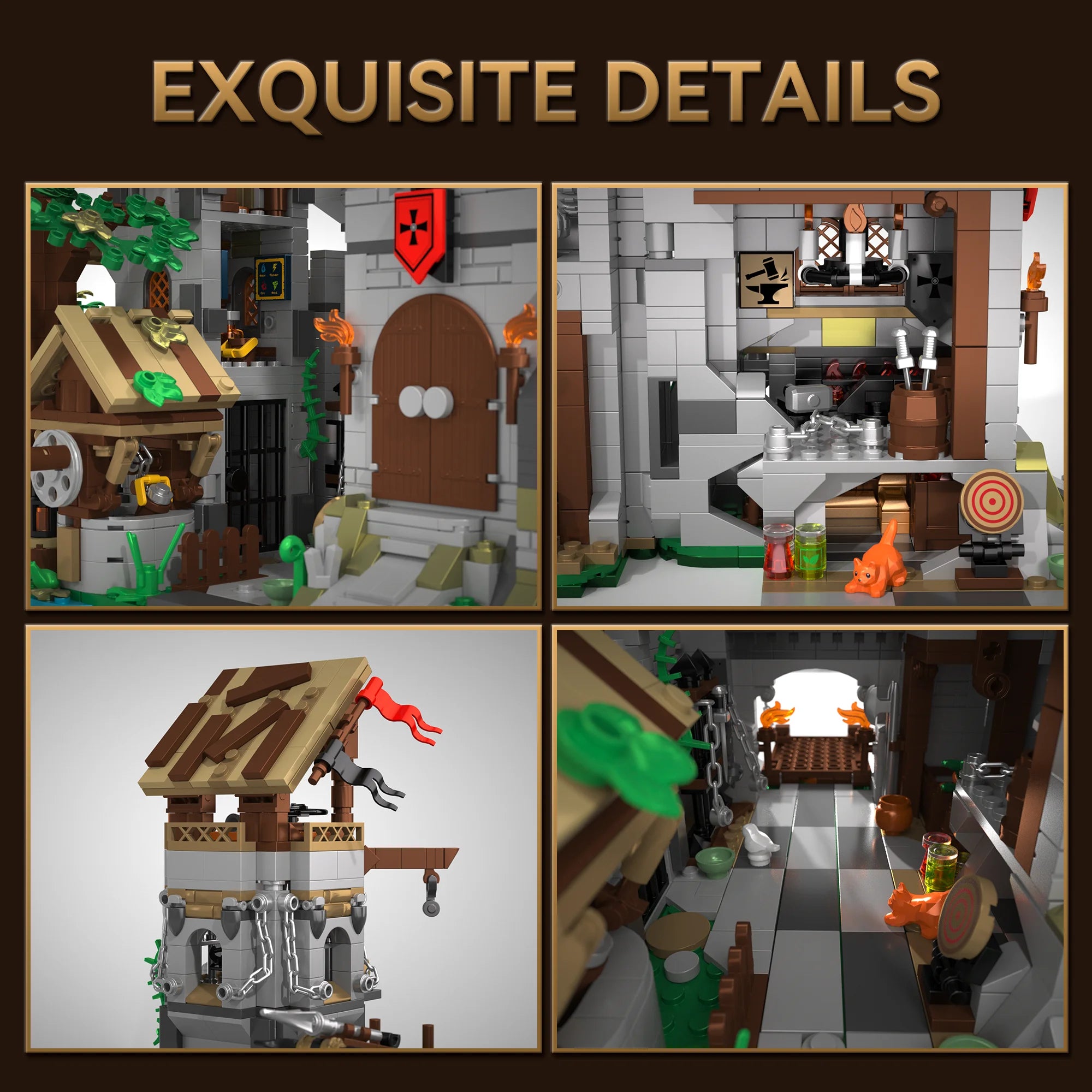 2568PCS Medieval Knight's Fortress Building Blocks Street View MOC Bricks Model Toys Sets Assembly Ornament Ideal Holiday Gifts