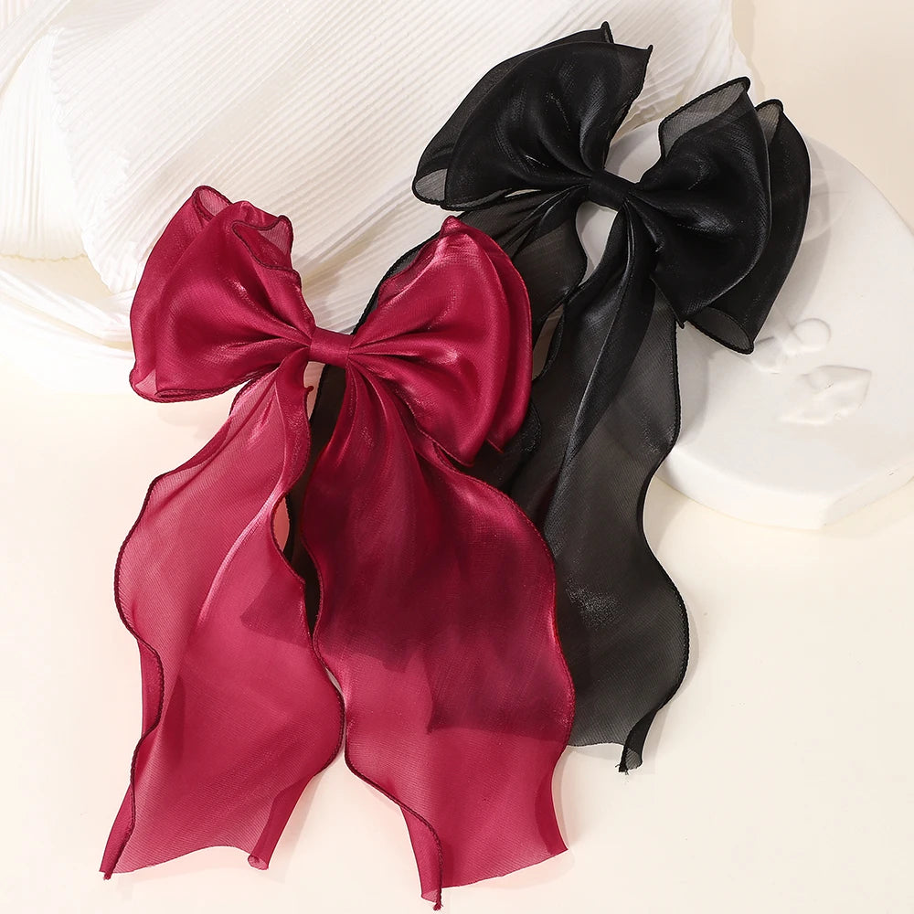 Girls Elegant Big Bow Satin Hair Clip Accessory - Smarsty