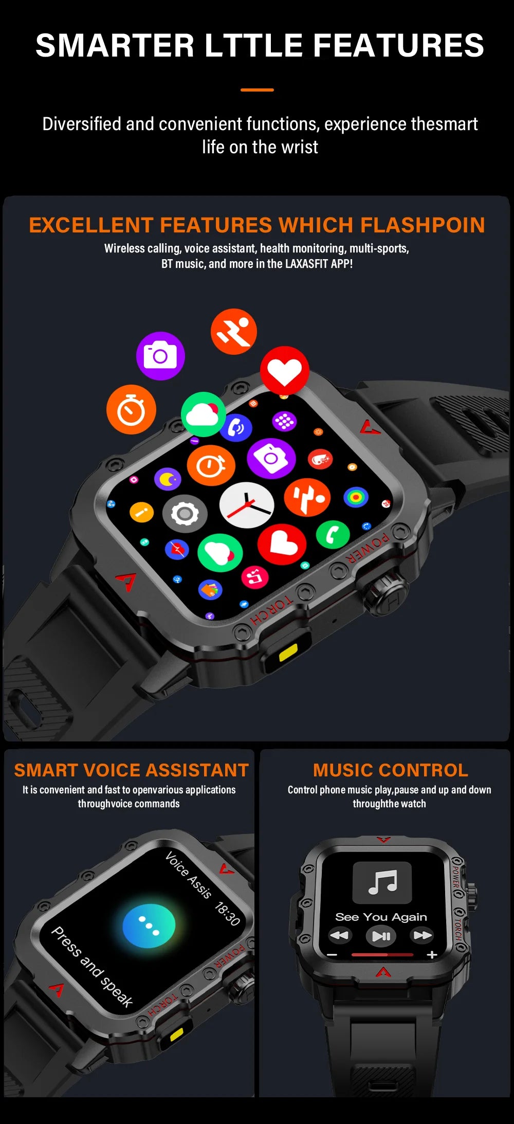 LAXASFIT Men Sports Smart Watch with Blood Oxygen Monitor - Smarsty
