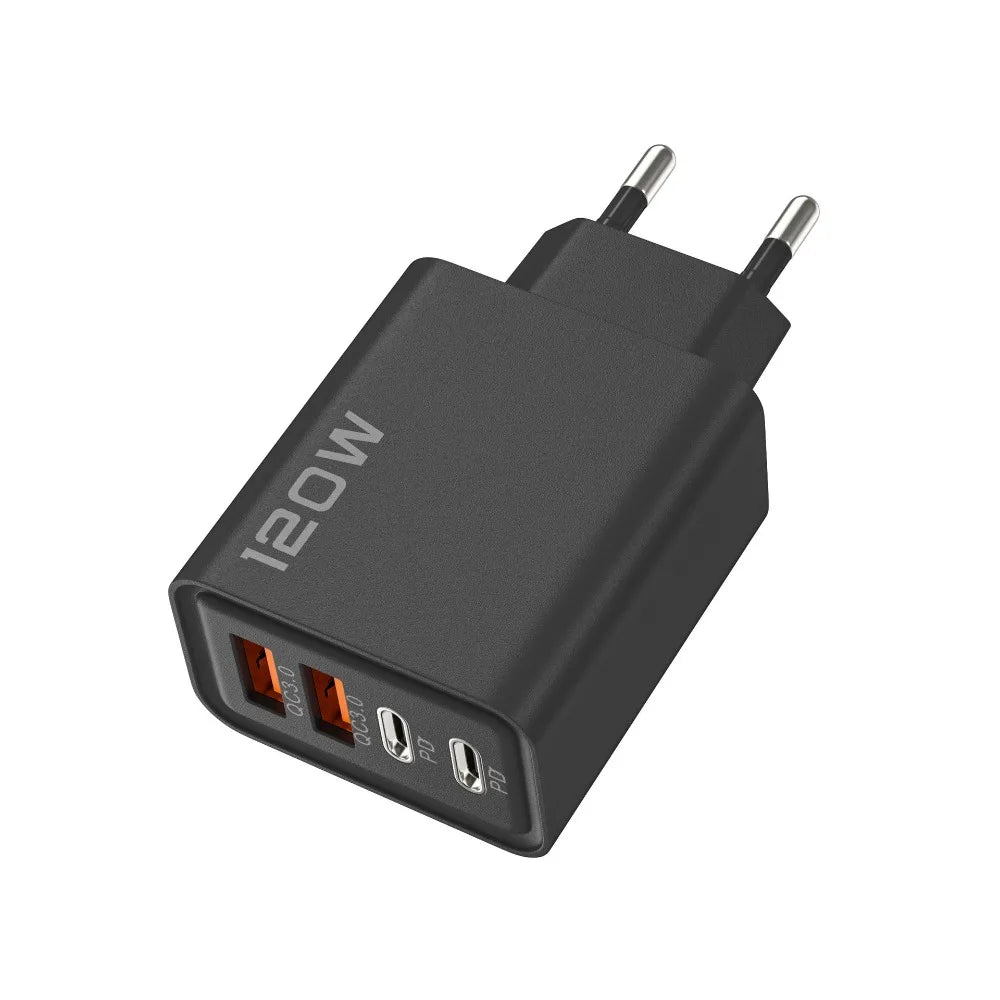 Quick Charge 3.0 Fast Charger Muti Total 120W 4 Port USB Type C PD Mobile Phone Wall Adapter for iPhone 16 Samsung S24 Xiaomi 15 - Smarsty