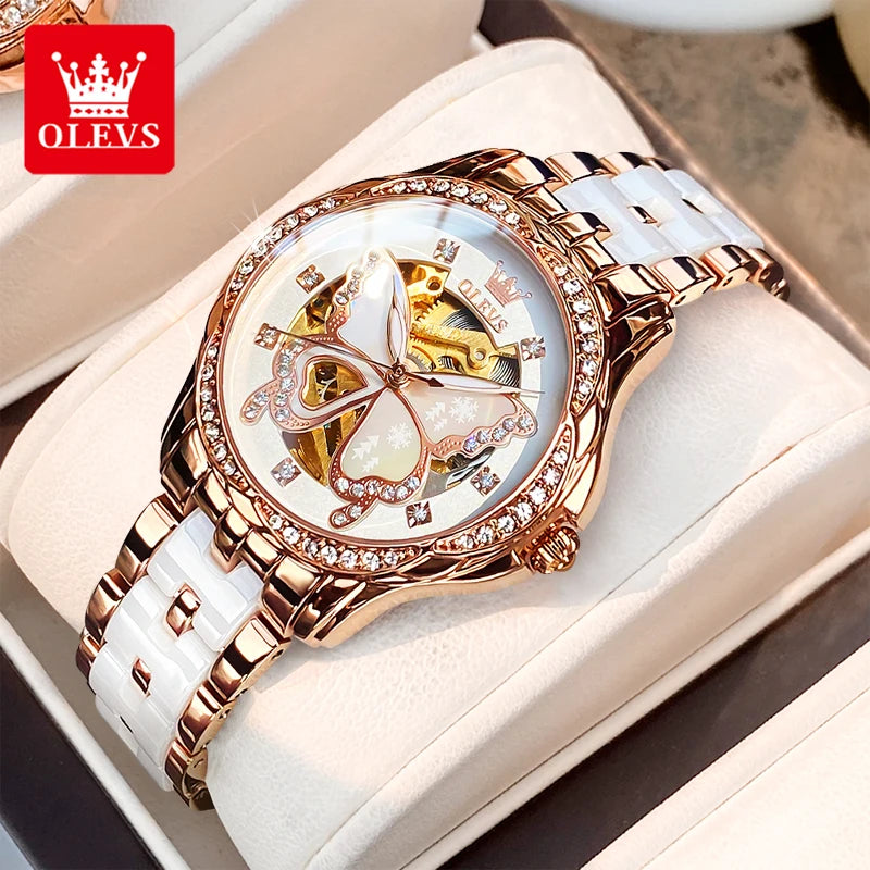 OLEVS Women's Luxury Waterproof Mechanical Watch with Butterfly Dial - Smarsty