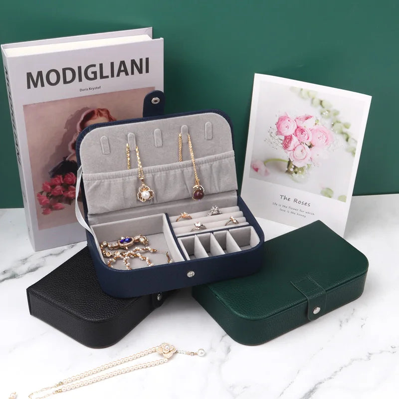 Portable Jewelry Organizer Case for Travel with Leather Storage - Smarsty