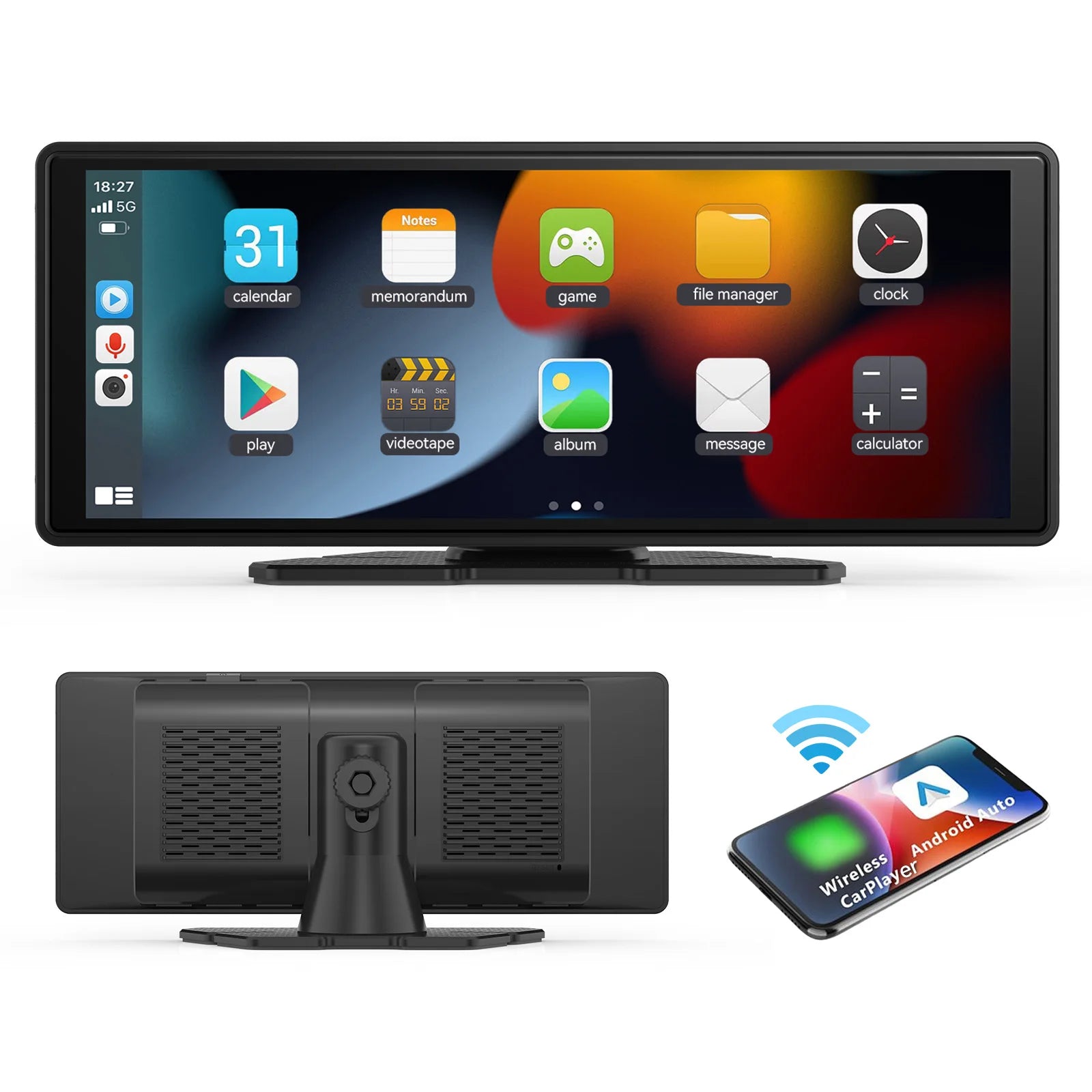 Portable Wireless Carplay Car Stereo, 10.26" inch HD Touchscreen for Car with CarPlay & Android Auto with Mirror Link/Backup Cam - Smarsty