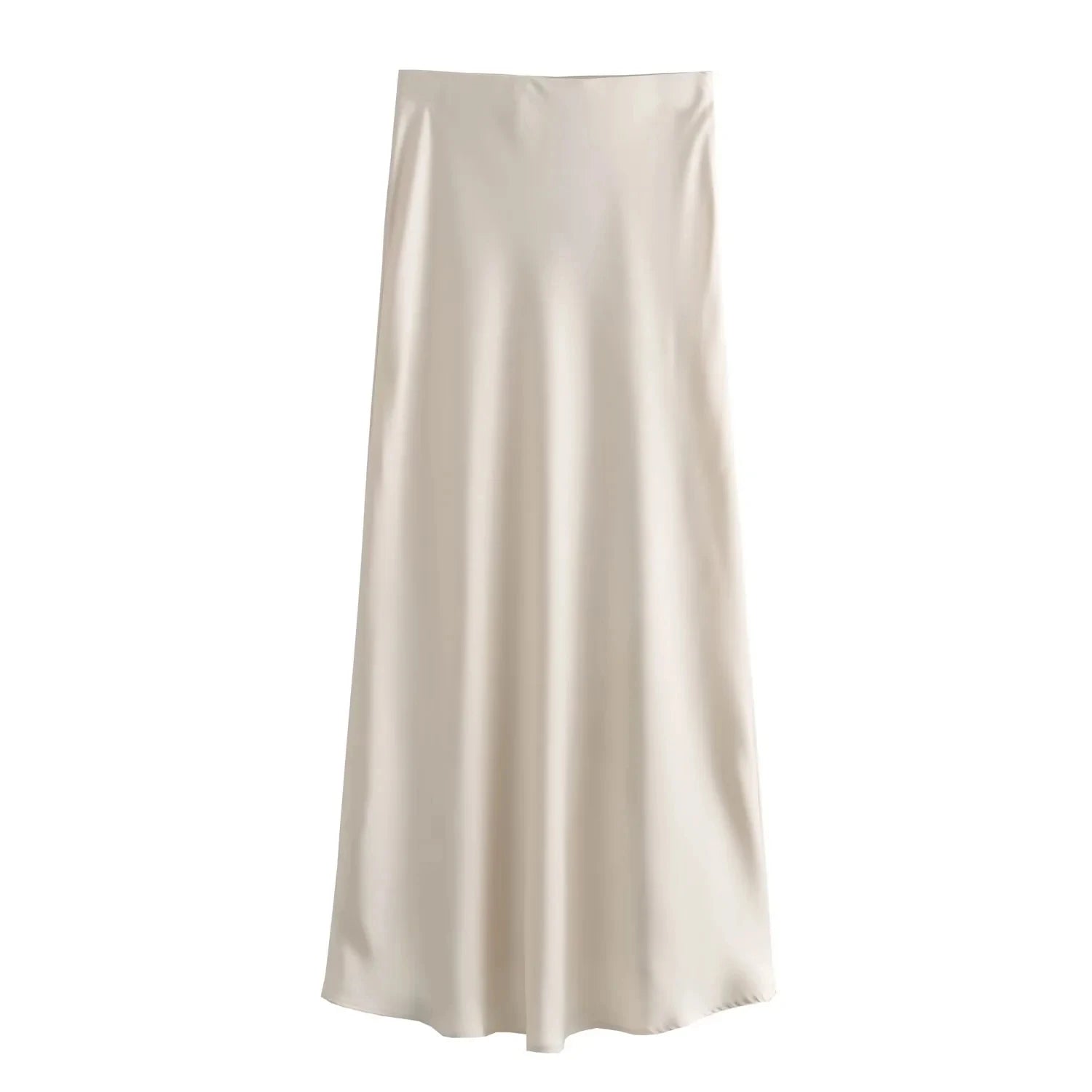 TRAFZA 2024 Y2K Casual Women Long Skirt Spring Elastic High Waisted A-Line Casual Female Satin Skirts High Street Lady Skirts - Smarsty