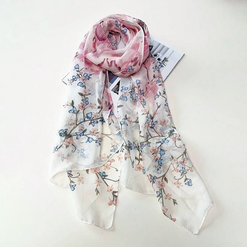 Women Print Chiffon Scarf Lightweight Sunscreen Shawl Wrap - Smarsty