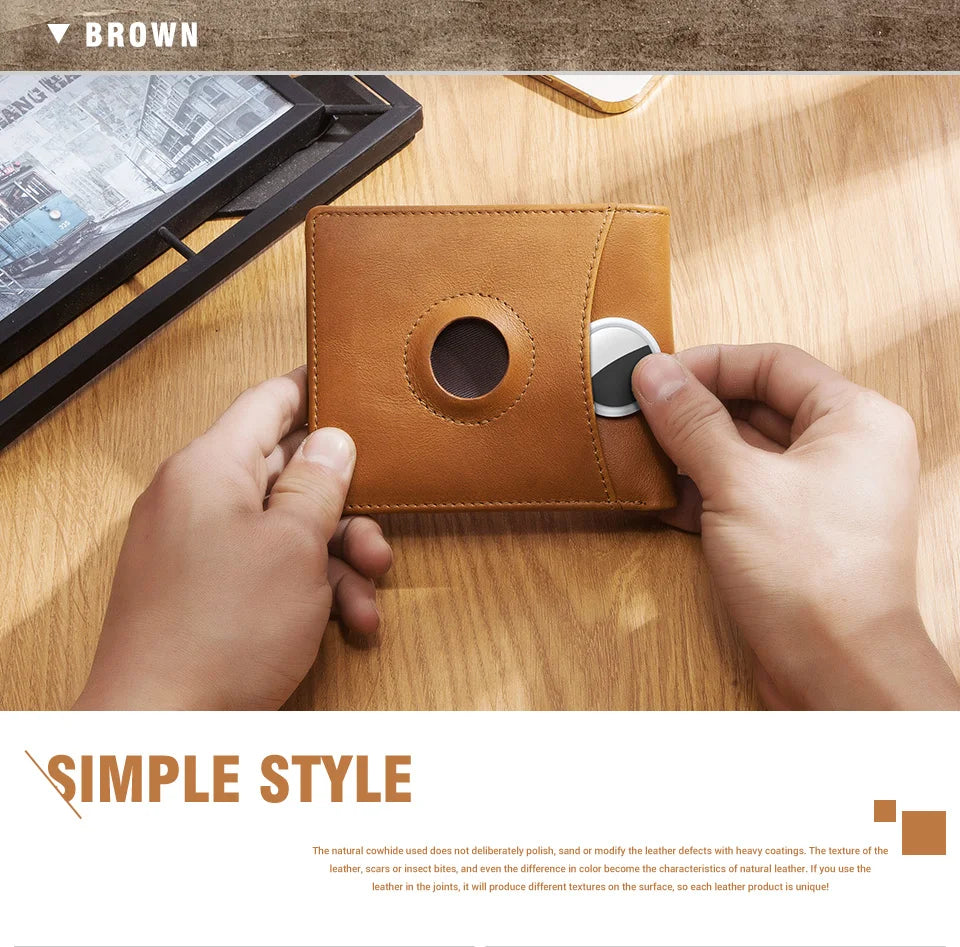 HUMERPAUL Airtag Wallet For Men Real Leather RFID Trifold Card Holder Case with ID Window Slim Anti-lost Purse - Smarsty