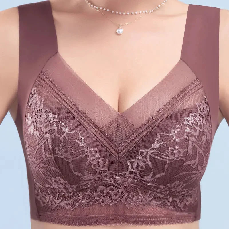L-6L Women Large Bra Push Up Ice Silk Seamless upper Bralette Lace Wireless Summer Bras Plus Size Top Lingerie Underwear 15019 - Smarsty