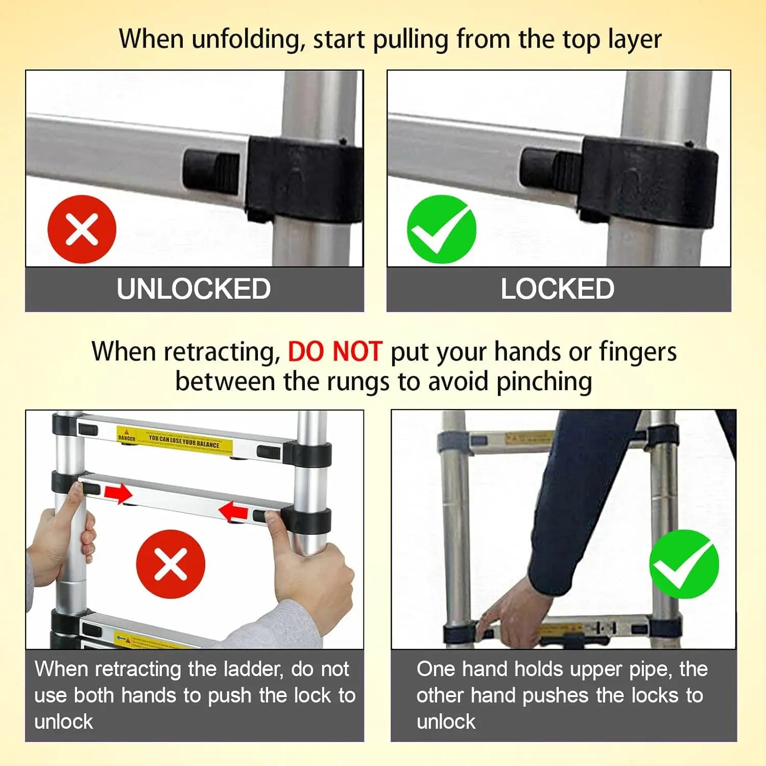 DayPlus Telescoping Ladder Stainless Steel Folding Ladder Portable Extendable Loft Ladder Capacity Max Load 150kg/330lb,EN131